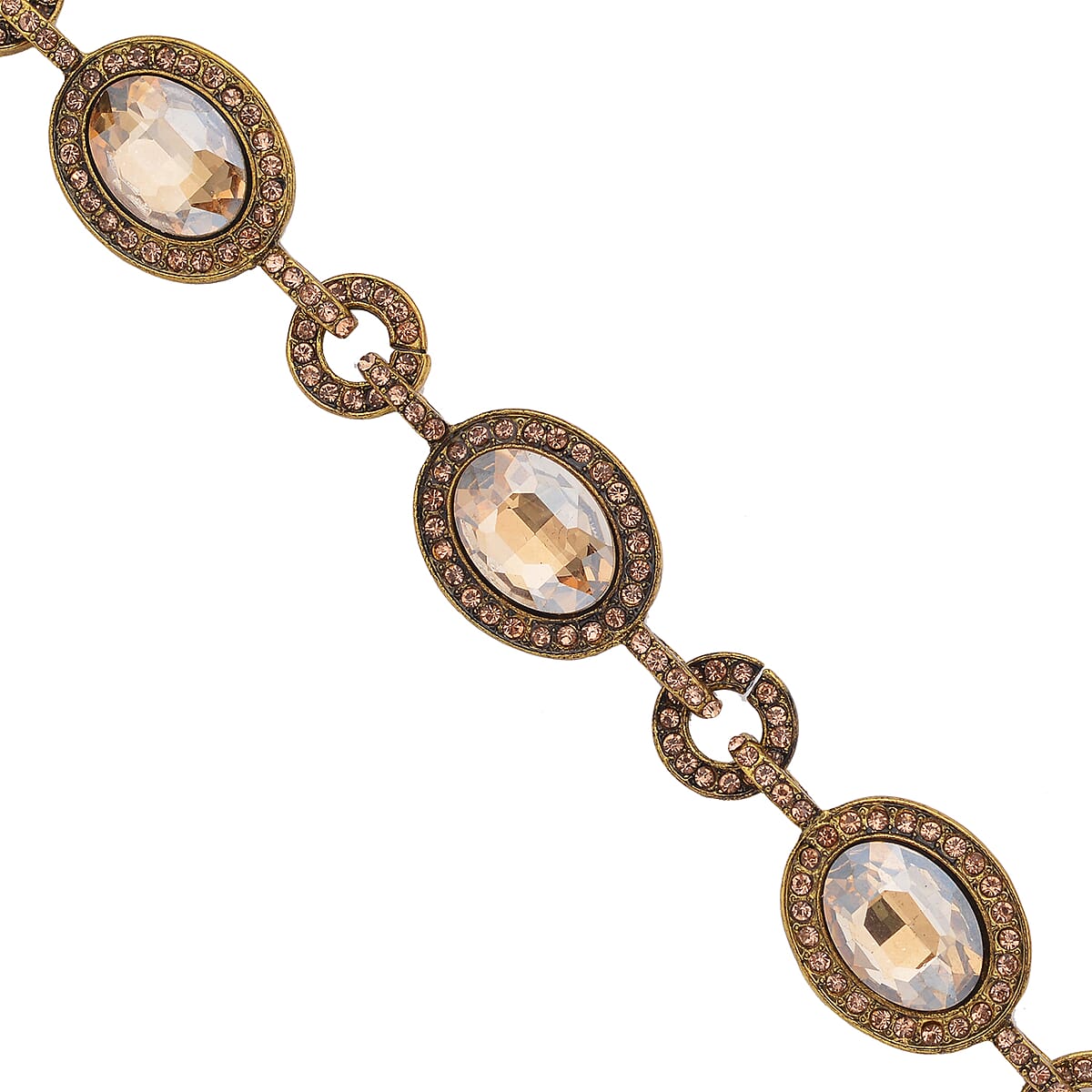 Simulated Champagne Quartz and Champagne Color Austrian Crystal Bracelet in Goldtone (7.50-9.0In) image number 3