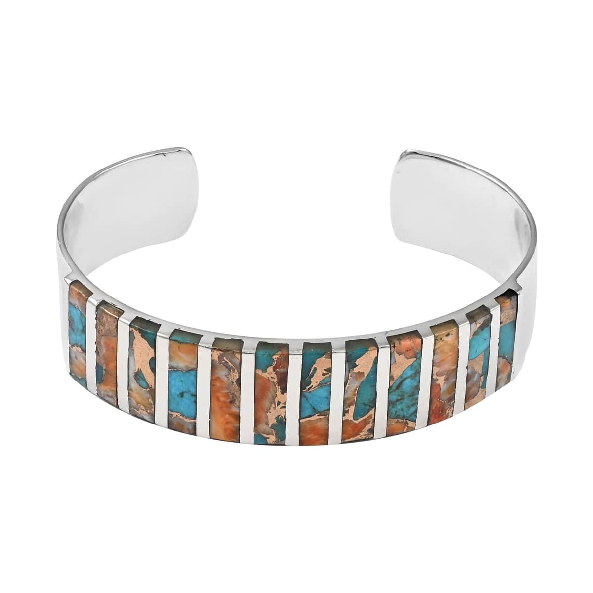 Santa Fe Style Spiny Turquoise Cuff Bracelet in Sterling Silver (6.00 In) 6.50 ctw image number 0