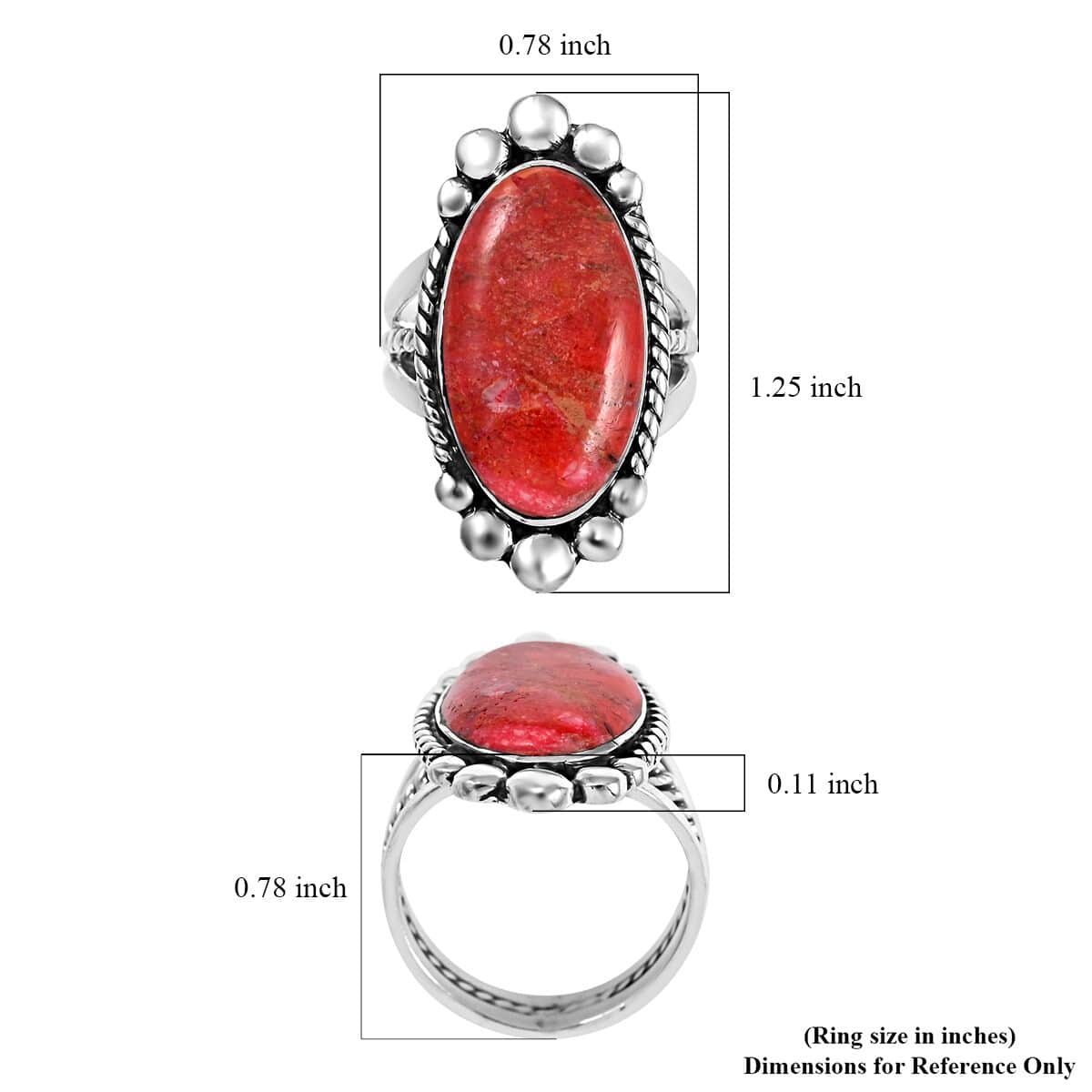 Santa Fe Style Coral Solitaire Ring in Sterling Silver (Size 6.0) 7.20 Grams image number 4
