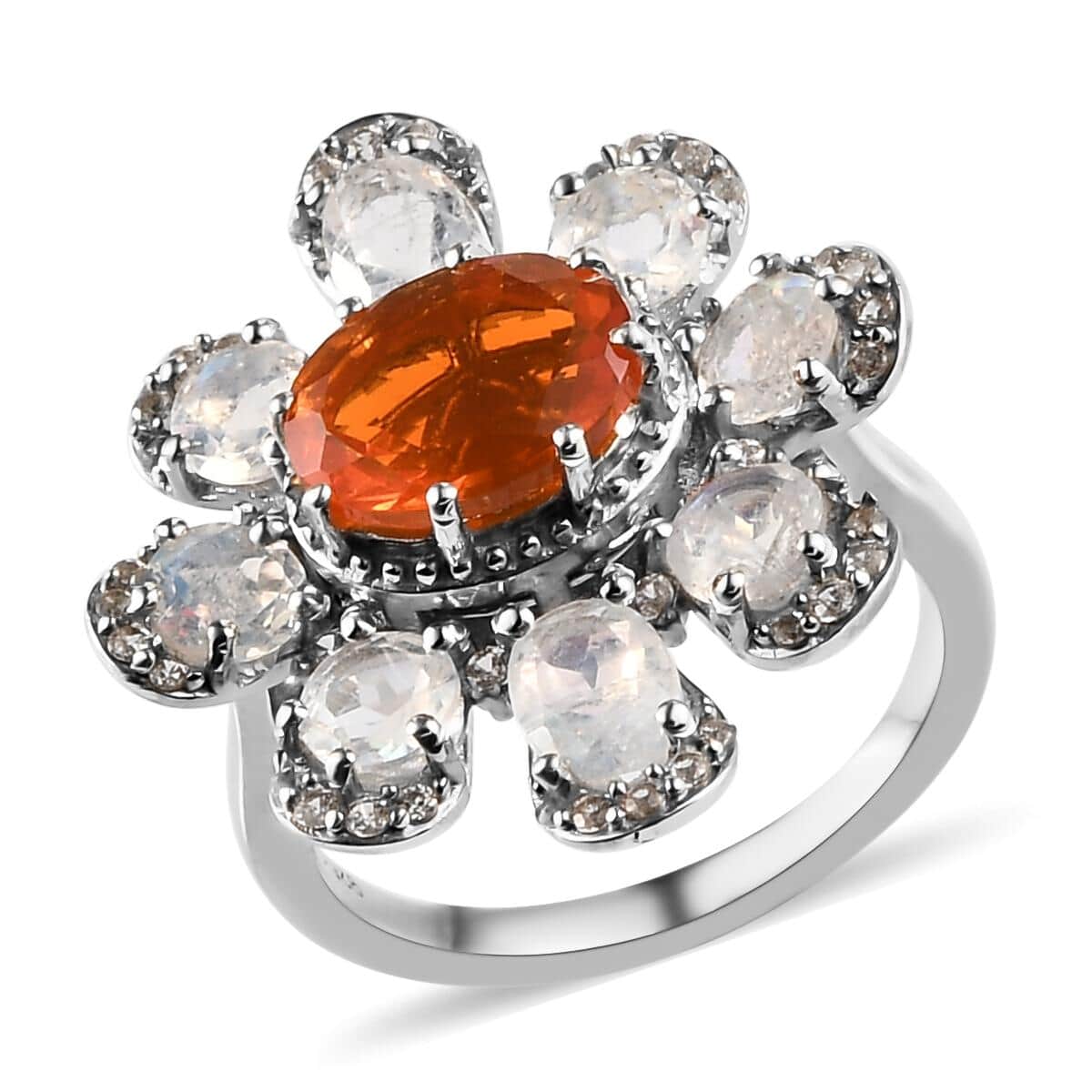 GP Italian Garden Collection Mexican Fire Opal and Multi Gemstone Fire and Ice Ring in Platinum Over Sterling Silver (Size 10.0) 5.00 ctw image number 0