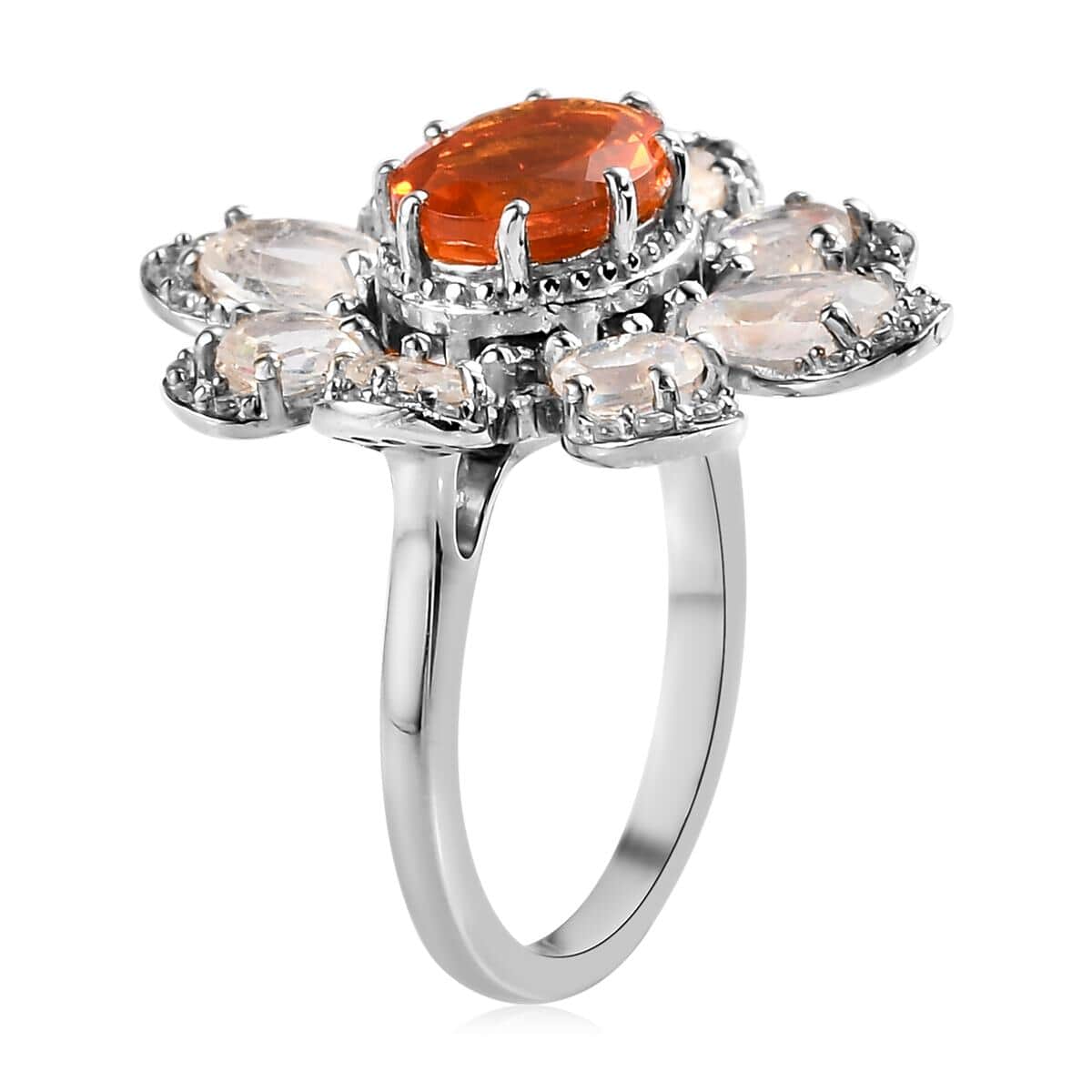 GP Italian Garden Collection Mexican Fire Opal and Multi Gemstone Fire and Ice Ring in Platinum Over Sterling Silver 4.15 ctw image number 3