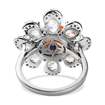 GP Italian Garden Collection Mexican Fire Opal and Multi Gemstone Fire and Ice Ring in Platinum Over Sterling Silver (Size 10.0) 5.00 ctw