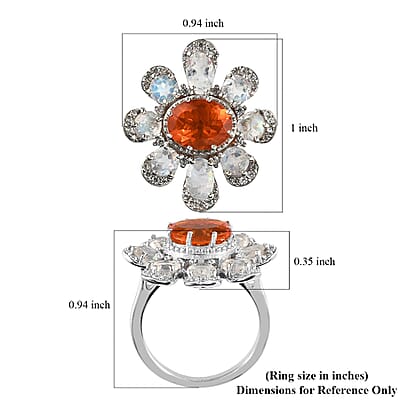 GP Italian Garden Collection Mexican Fire Opal and Multi Gemstone Fire and Ice Ring in Platinum Over Sterling Silver (Size 10.0) 5.00 ctw
