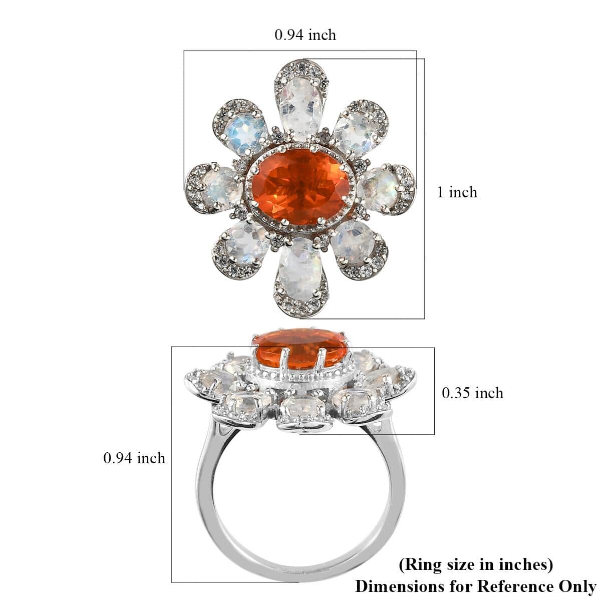 GP Italian Garden Collection Mexican Fire Opal and Multi Gemstone Fire and Ice Ring in Platinum Over Sterling Silver (Size 10.0) 5.00 ctw image number 5