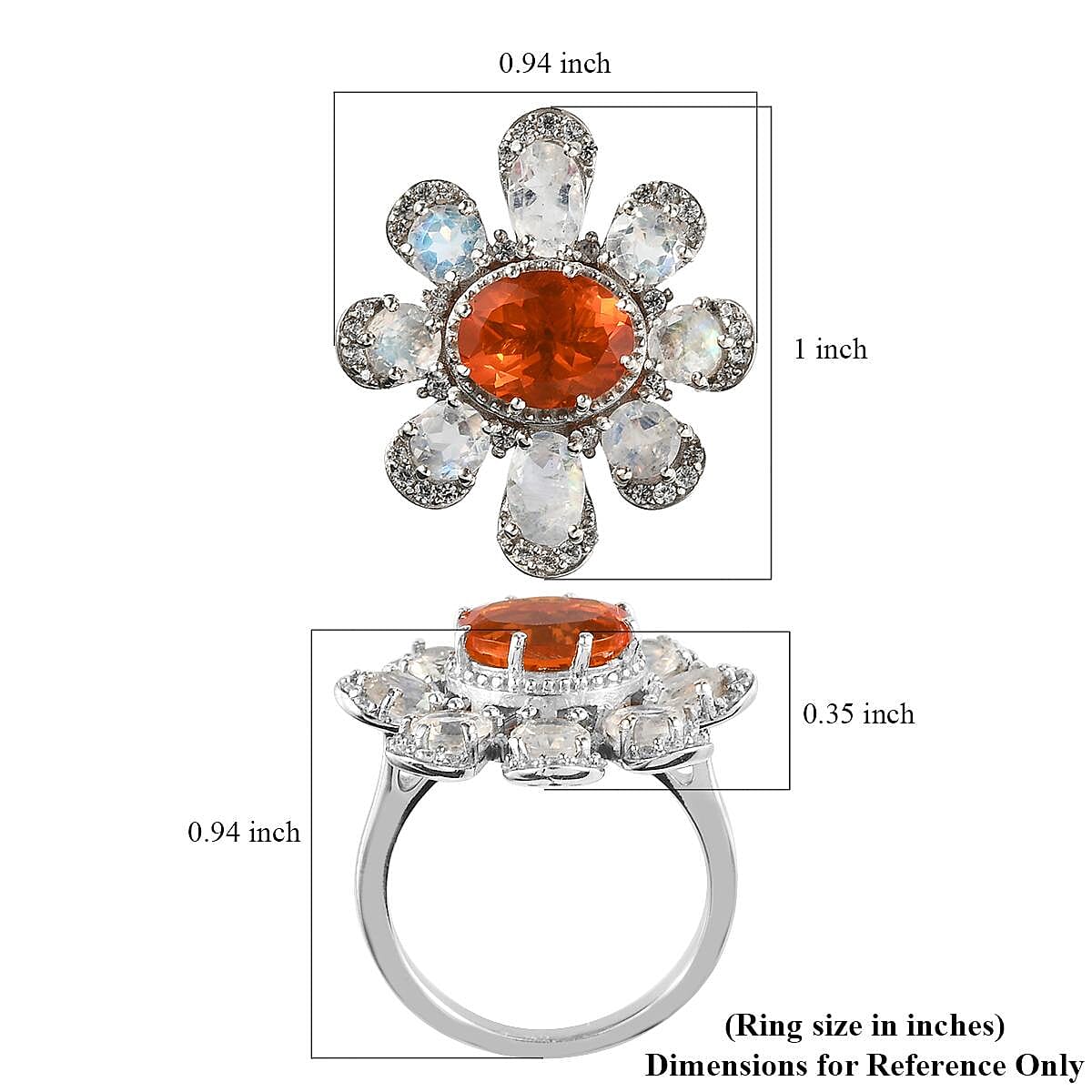 GP Italian Garden Collection Mexican Fire Opal and Multi Gemstone Fire and Ice Ring in Platinum Over Sterling Silver (Size 6.0) 4.15 ctw image number 5