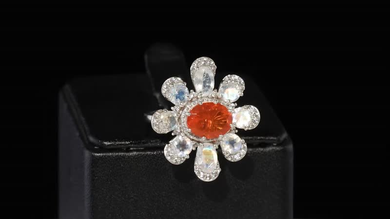 GP Italian Garden Collection Mexican Fire Opal and Multi Gemstone Fire and Ice Ring in Platinum Over Sterling Silver 4.15 ctw