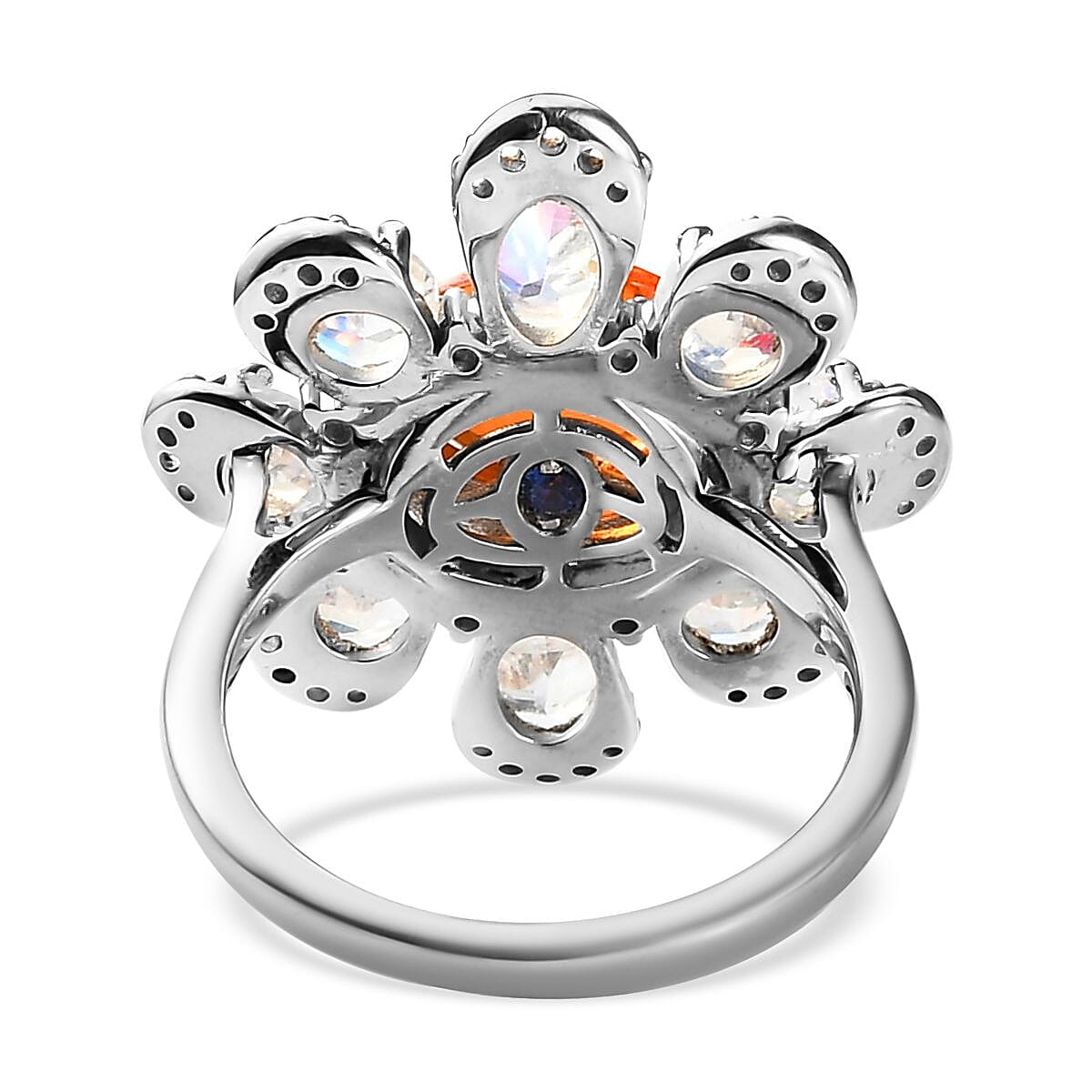 GP Italian Garden Collection Mexican Fire Opal and Multi Gemstone Fire and Ice Ring in Platinum Over Sterling Silver (Size 7.0) 5.00 ctw image number 4