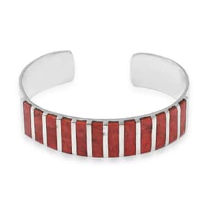 Santa Fe Style Coral Cuff Bracelet in Sterling Silver (6.00 In)