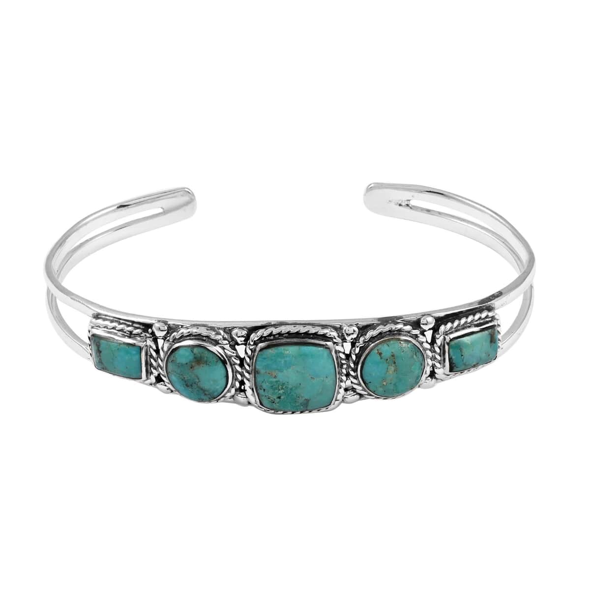 SANTA FE Style Kingman Turquoise Cuff Bracelet in Sterling Silver (6.00 In) 13.25 Grams 7.00 ctw image number 0