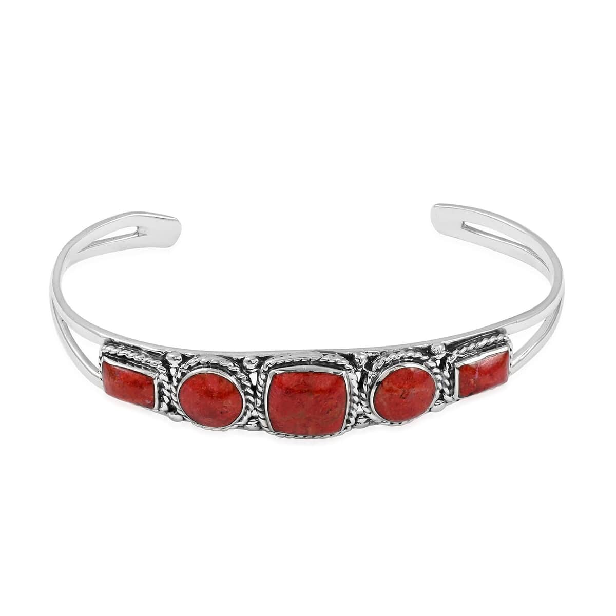 Santa Fe Style Coral Cuff Bracelet in Sterling Silver (6.00 In) image number 0