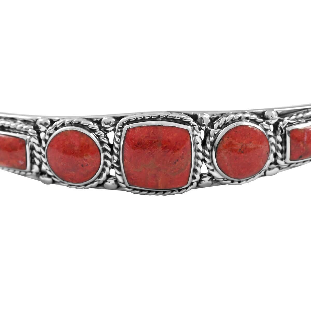 Santa Fe Style Coral Cuff Bracelet in Sterling Silver (6.00 In) image number 2