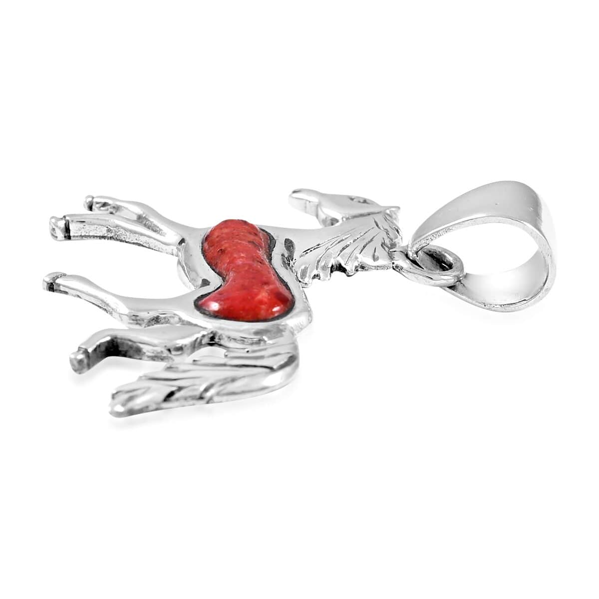 SANTA FE Style Coral Horse Pendant in Sterling Silver image number 2