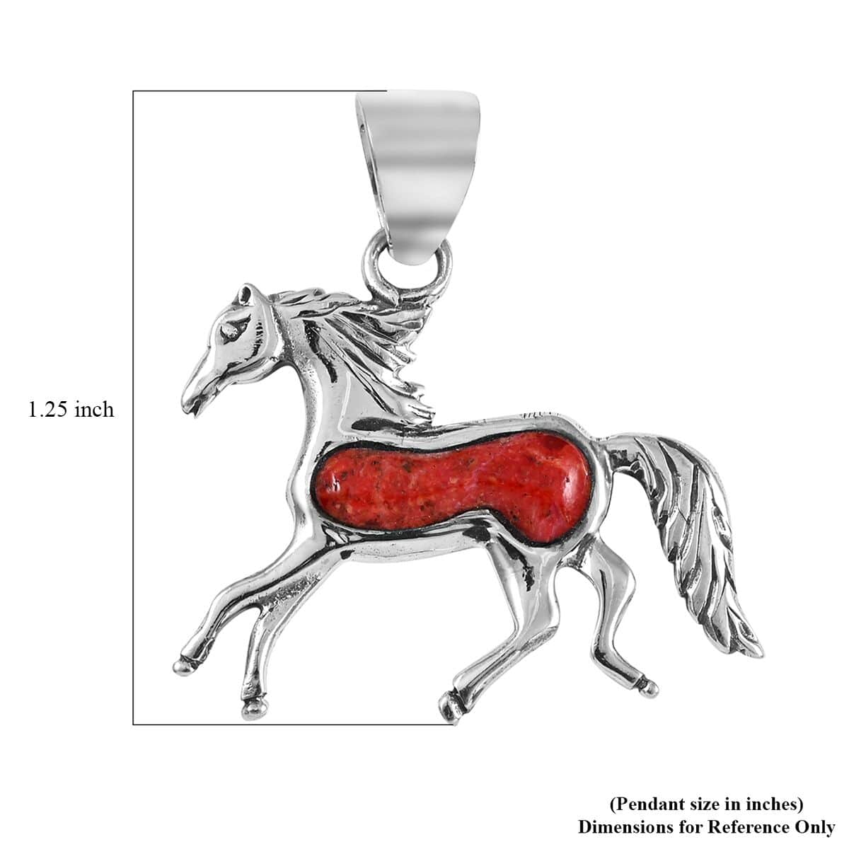 SANTA FE Style Coral Horse Pendant in Sterling Silver image number 3