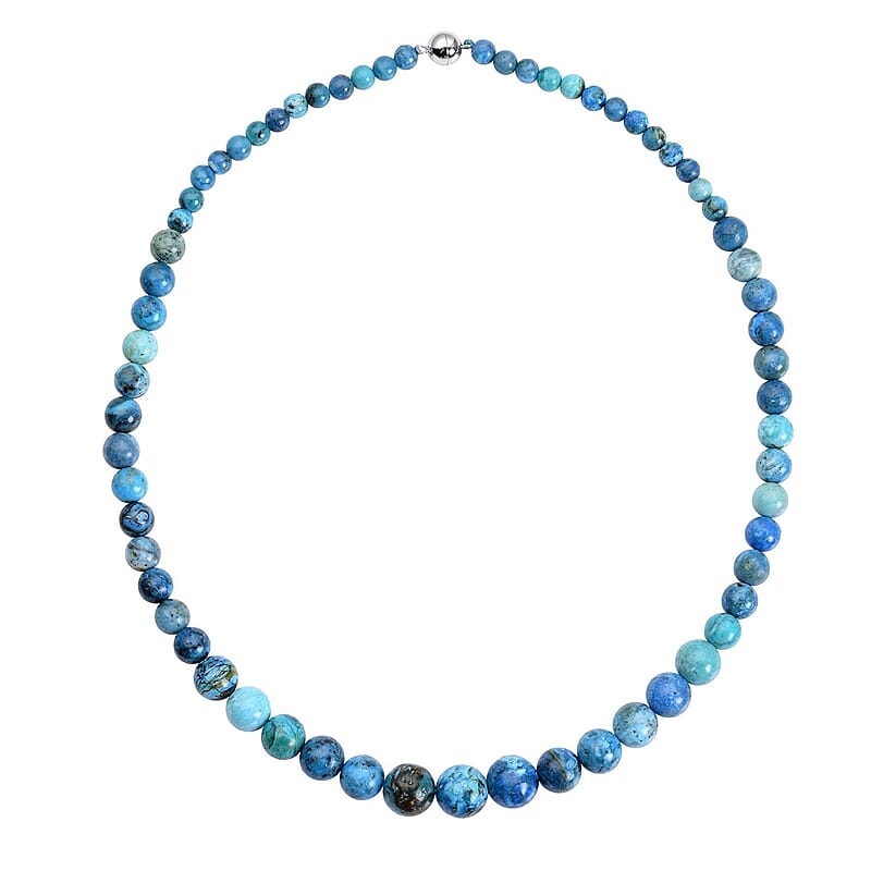 Chrysocolla 5-13mm Beaded Necklace (20 Inches) in Rhodium Over Sterling Silver 220.00 ctw