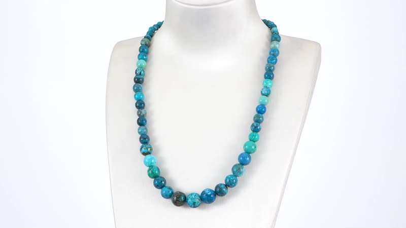 Chrysocolla 5-13mm Beaded Necklace (20 Inches) in Rhodium Over Sterling Silver 220.00 ctw