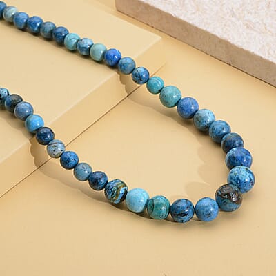 Chrysocolla 5-13mm Beaded Necklace (20 Inches) in Rhodium Over Sterling Silver 220.00 ctw