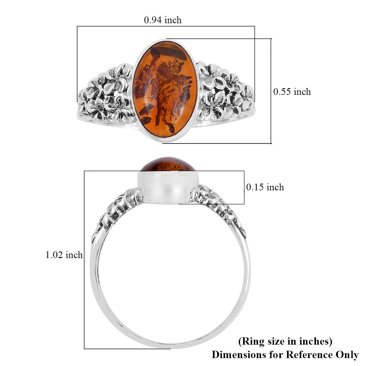 Bali Legacy Baltic Amber Ring in Sterling Silver (Size 10.0) image number 5