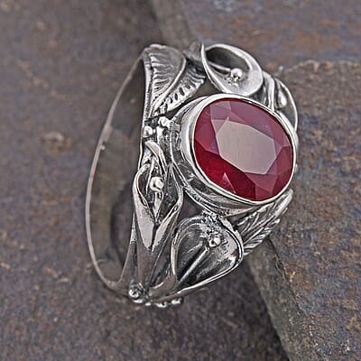 Bali Legacy Niassa Ruby (FF) Floral Ring in Sterling Silver (Size 10.0) 5.50 ctw