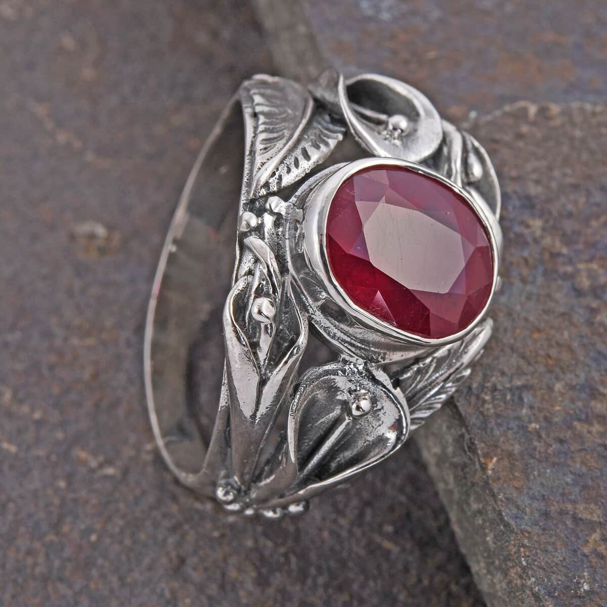 BALI LEGACY Niassa Ruby Floral Ring in Sterling Silver (Size 10.0) 4.50 ctw image number 1
