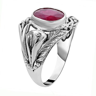 Bali Legacy Niassa Ruby (FF) Floral Ring in Sterling Silver (Size 10.0) 5.50 ctw