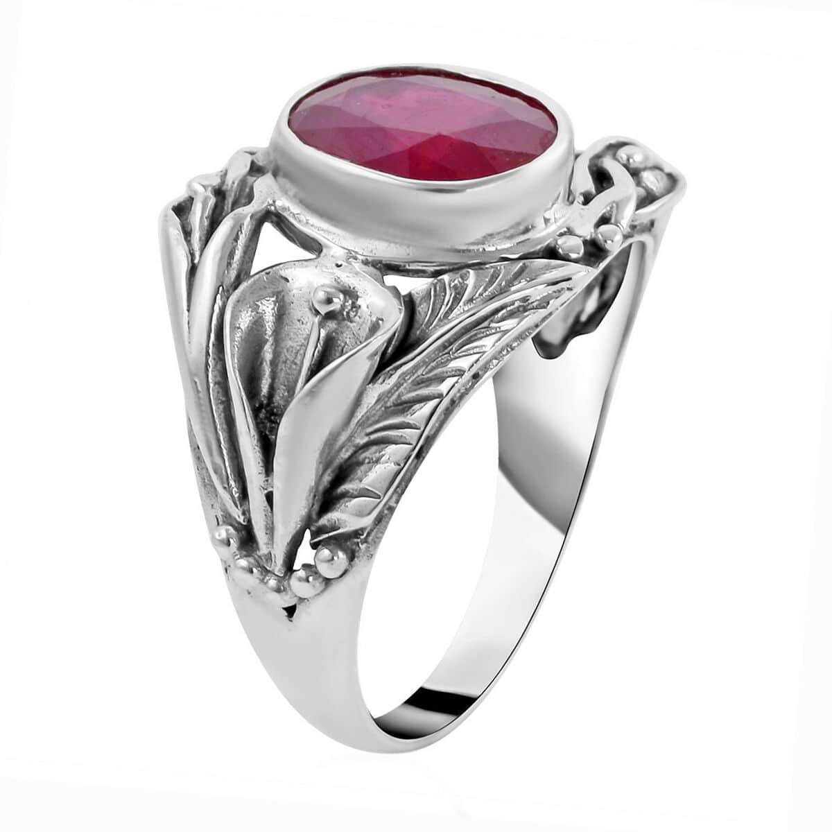 Bali Legacy Niassa Ruby (FF) Floral Ring in Sterling Silver (Size 11.0) 4.50 ctw image number 3