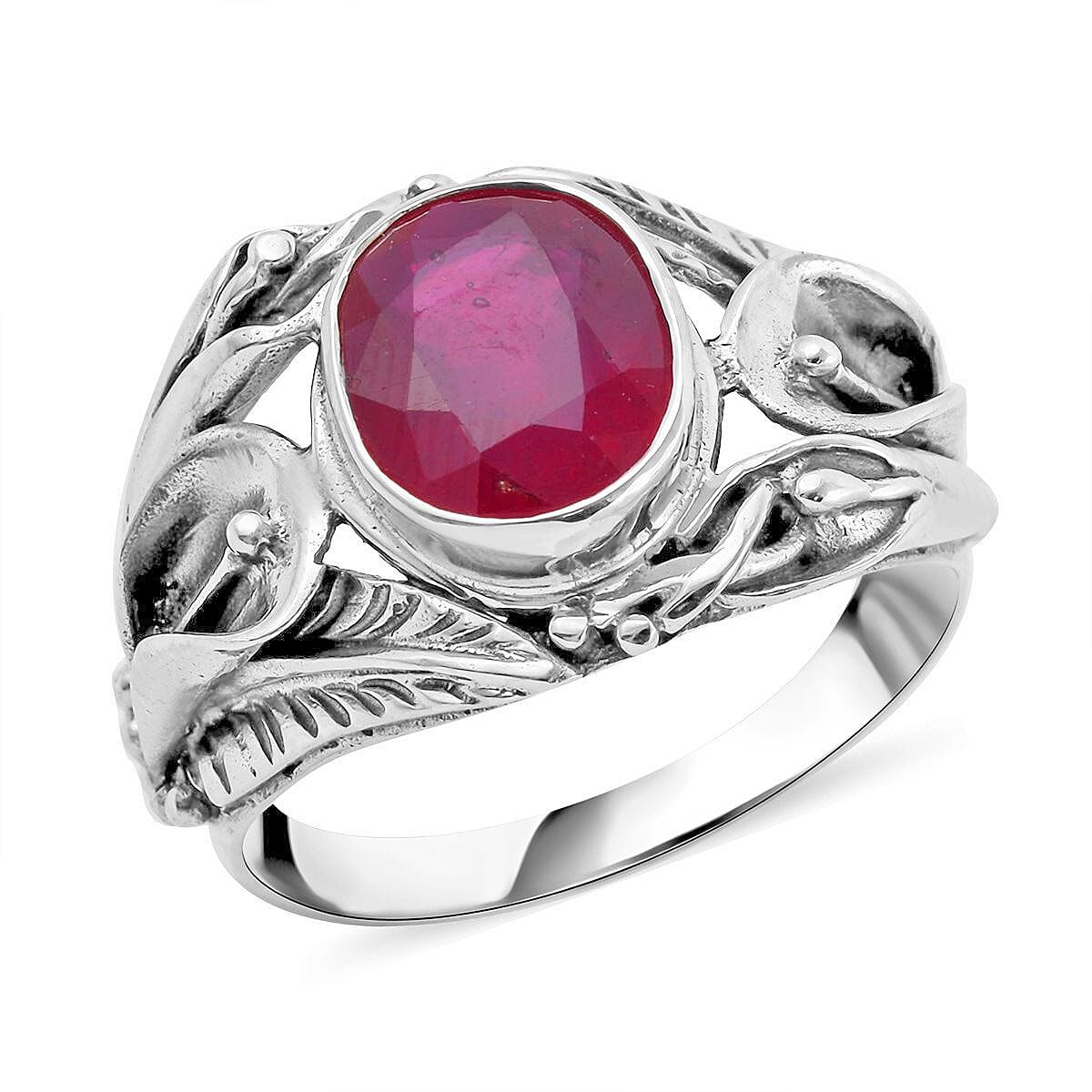 Bali Legacy Niassa Ruby (FF) Floral Ring in Sterling Silver (Size 7.0) 5.50 ctw image number 0