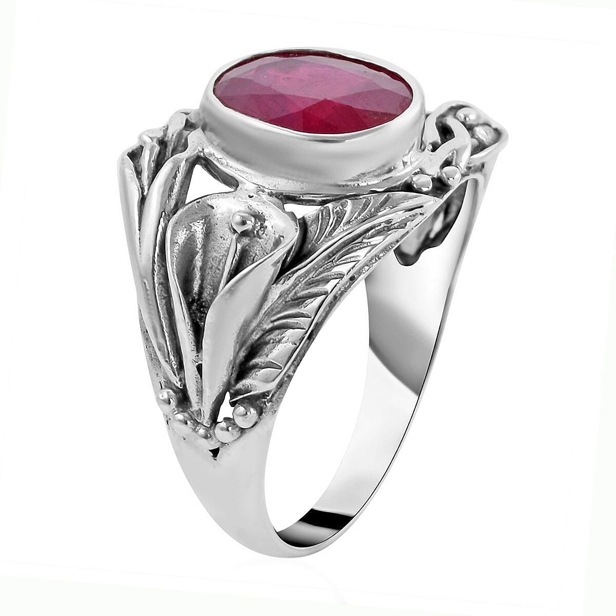 Bali Legacy Niassa Ruby (FF) Floral Ring in Sterling Silver (Size 7.0) 5.50 ctw image number 3