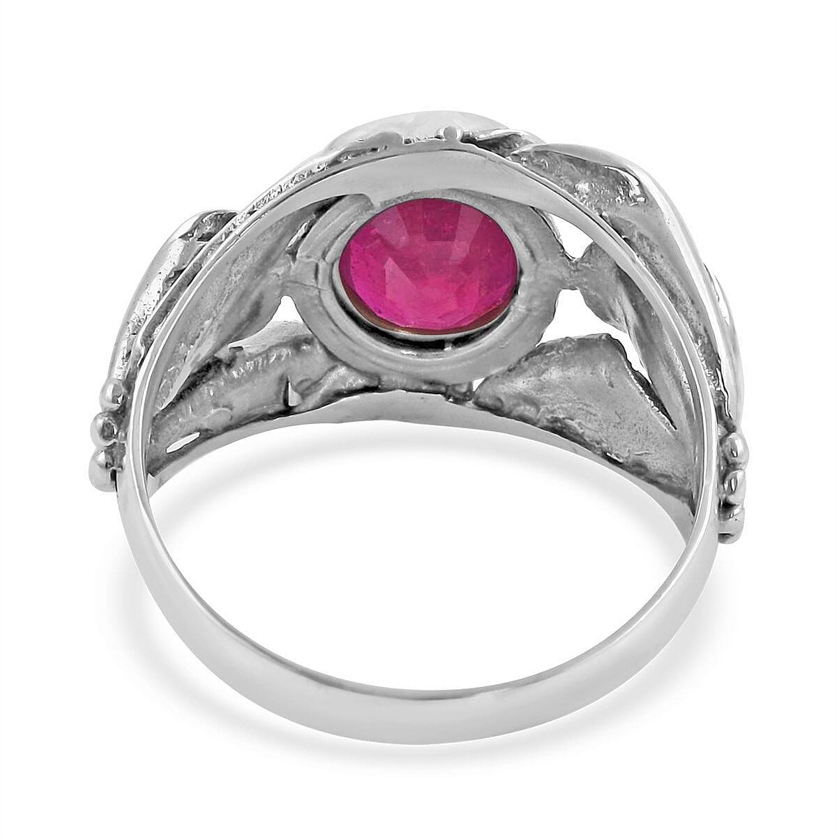 Bali Legacy Niassa Ruby (FF) Floral Ring in Sterling Silver (Size 7.0) 5.50 ctw image number 4