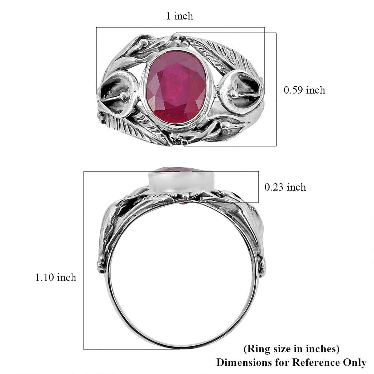 Bali Legacy Niassa Ruby (FF) Floral Ring in Sterling Silver (Size 7.0) 5.50 ctw image number 5