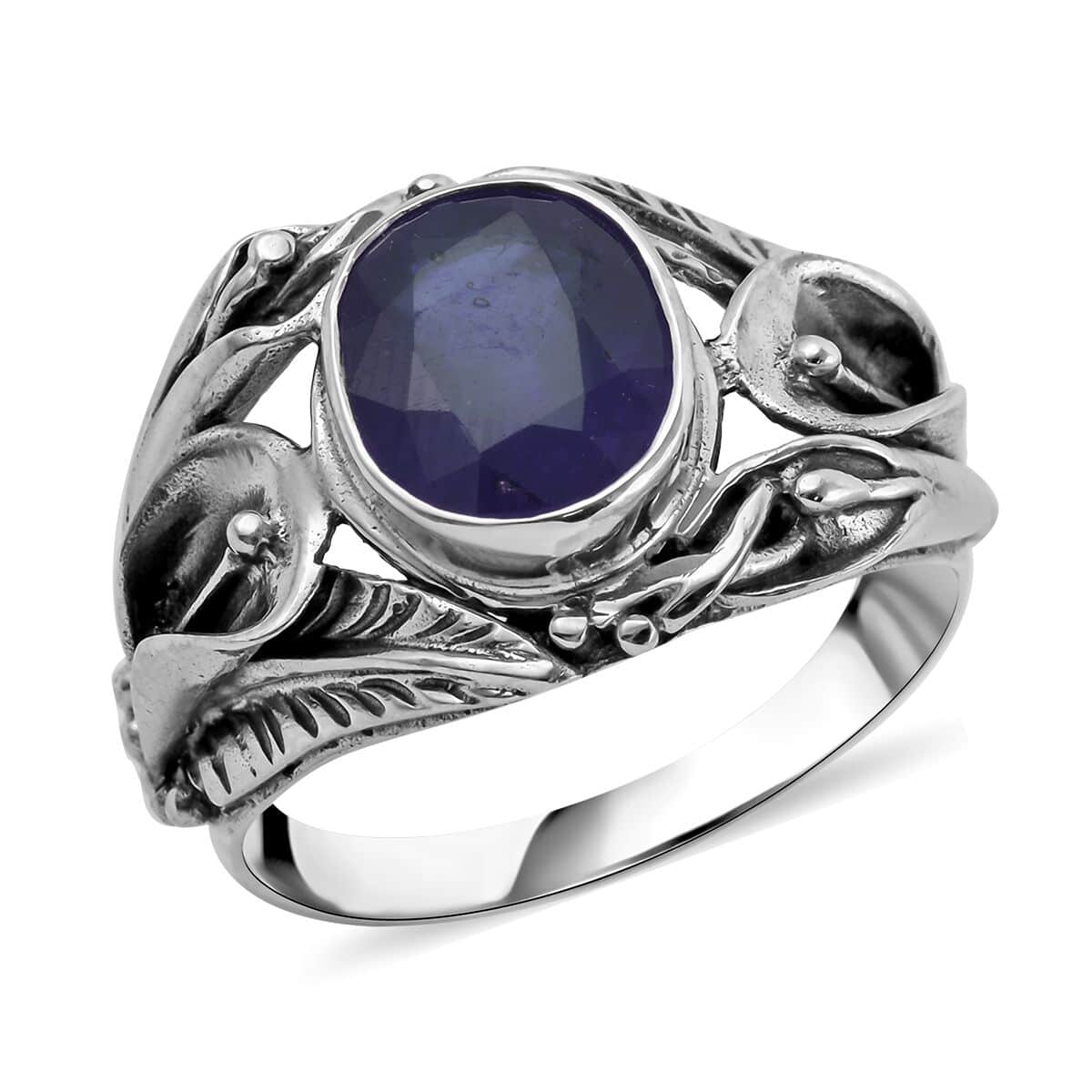 Bali Legacy Madagascar Blue Sapphire (DF) Floral Ring in Sterling Silver (Size 10.0) 4.50 ctw image number 0