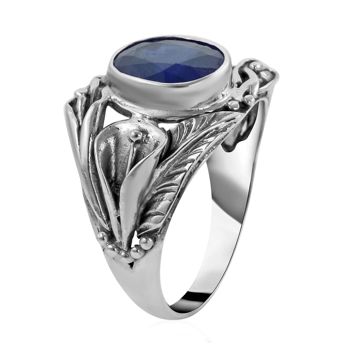 Bali Legacy Madagascar Blue Sapphire (DF) Floral Ring in Sterling Silver (Size 10.0) 4.50 ctw image number 3