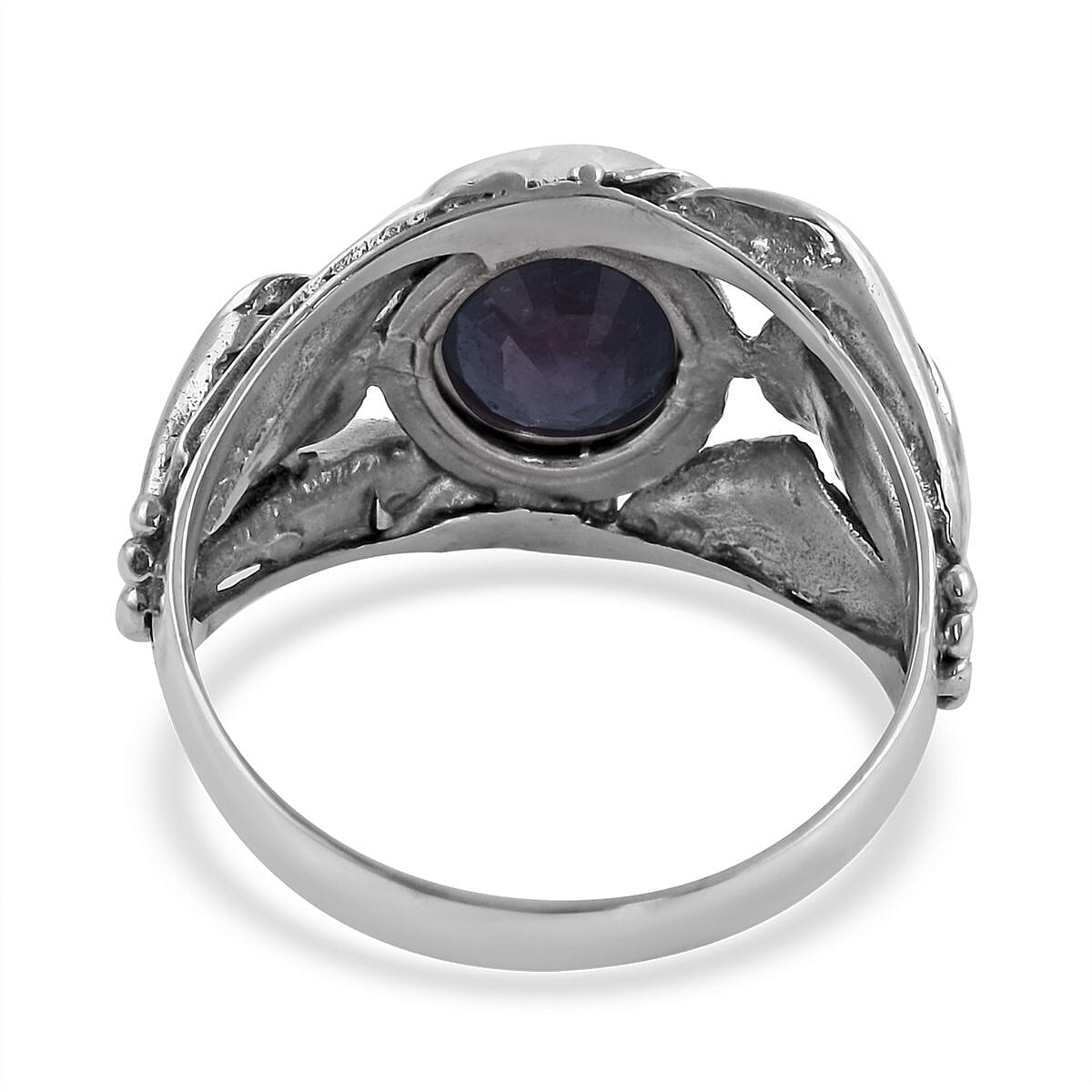 Bali Legacy Madagascar Blue Sapphire (DF) Floral Ring in Sterling Silver (Size 6.0) 4.50 ctw image number 4