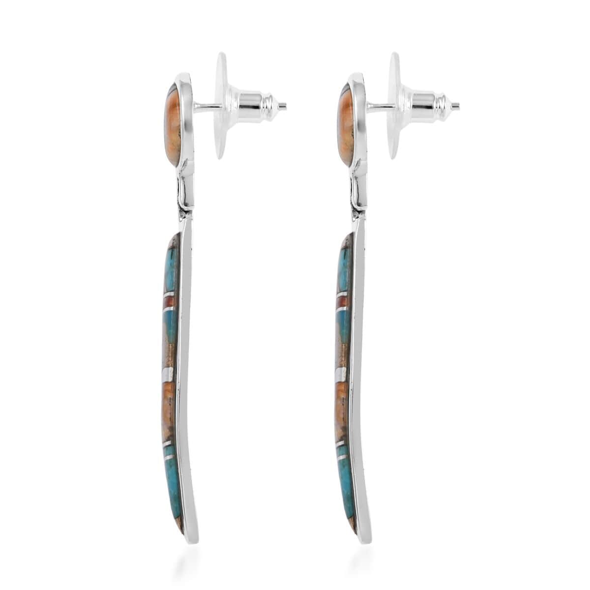 Santa Fe Style Spiny Turquoise Dangle Earrings in Sterling Silver 4.00 ctw image number 3