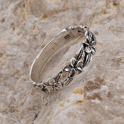 Floral Band Ring in Sterling Silver, Silver Ring, Jewelry For Her 1.75 Grams (Size 10.0)