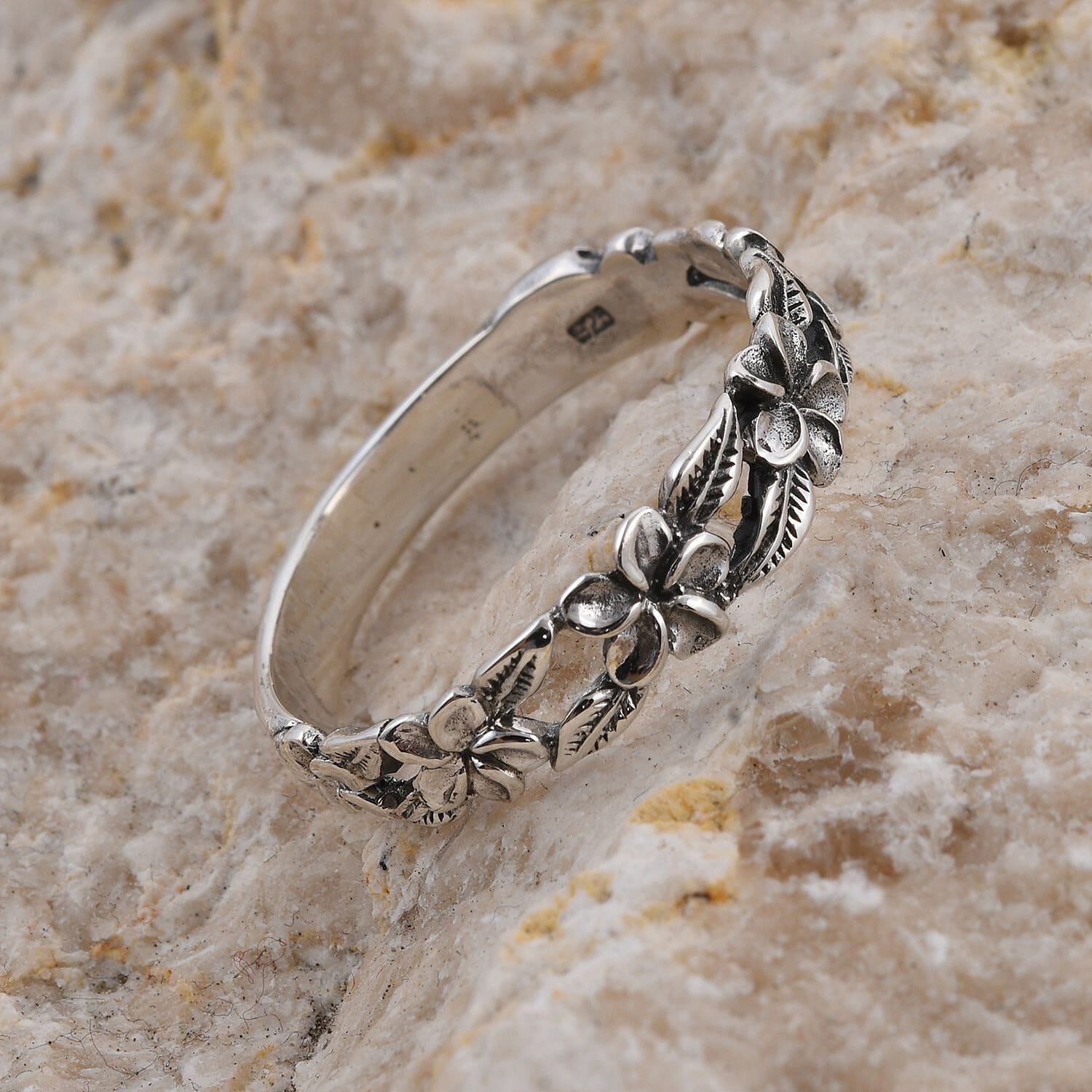Bali Legacy Sterling Silver Floral Band Ring, Silver Ring, Jewelry For Her 1.75 Grams (Size 5.0)