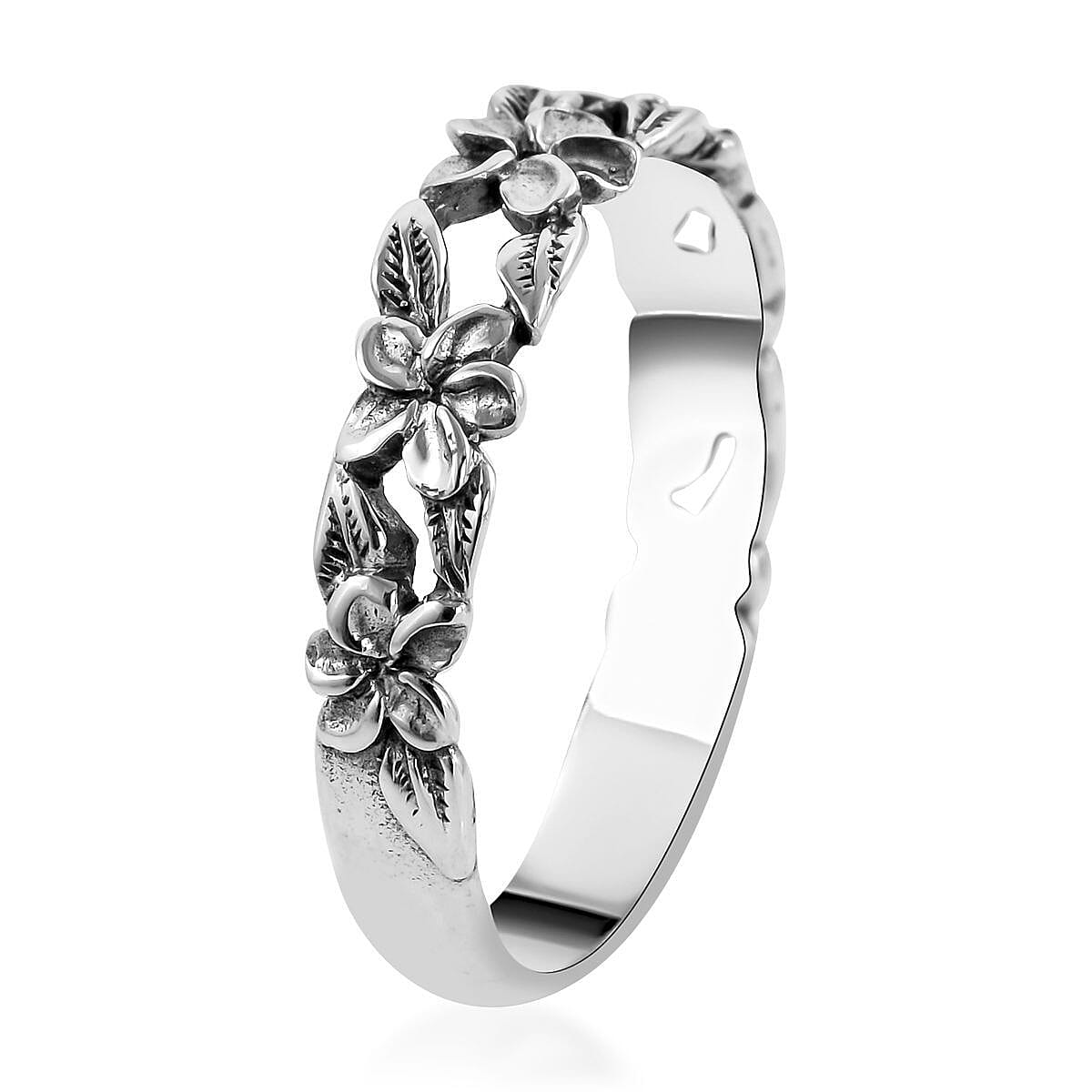 Bali Legacy Sterling Silver Floral Band Ring, Silver Ring, Jewelry For Her 1.75 Grams (Size 5.0)