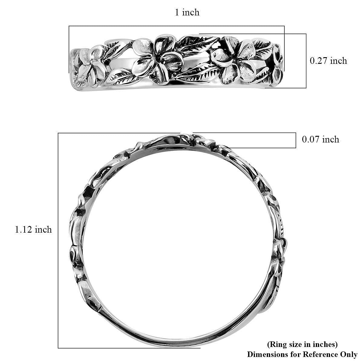 Floral Band Ring in Sterling Silver, Silver Ring, Jewelry For Her 1.75 Grams (Size 6.0) image number 5