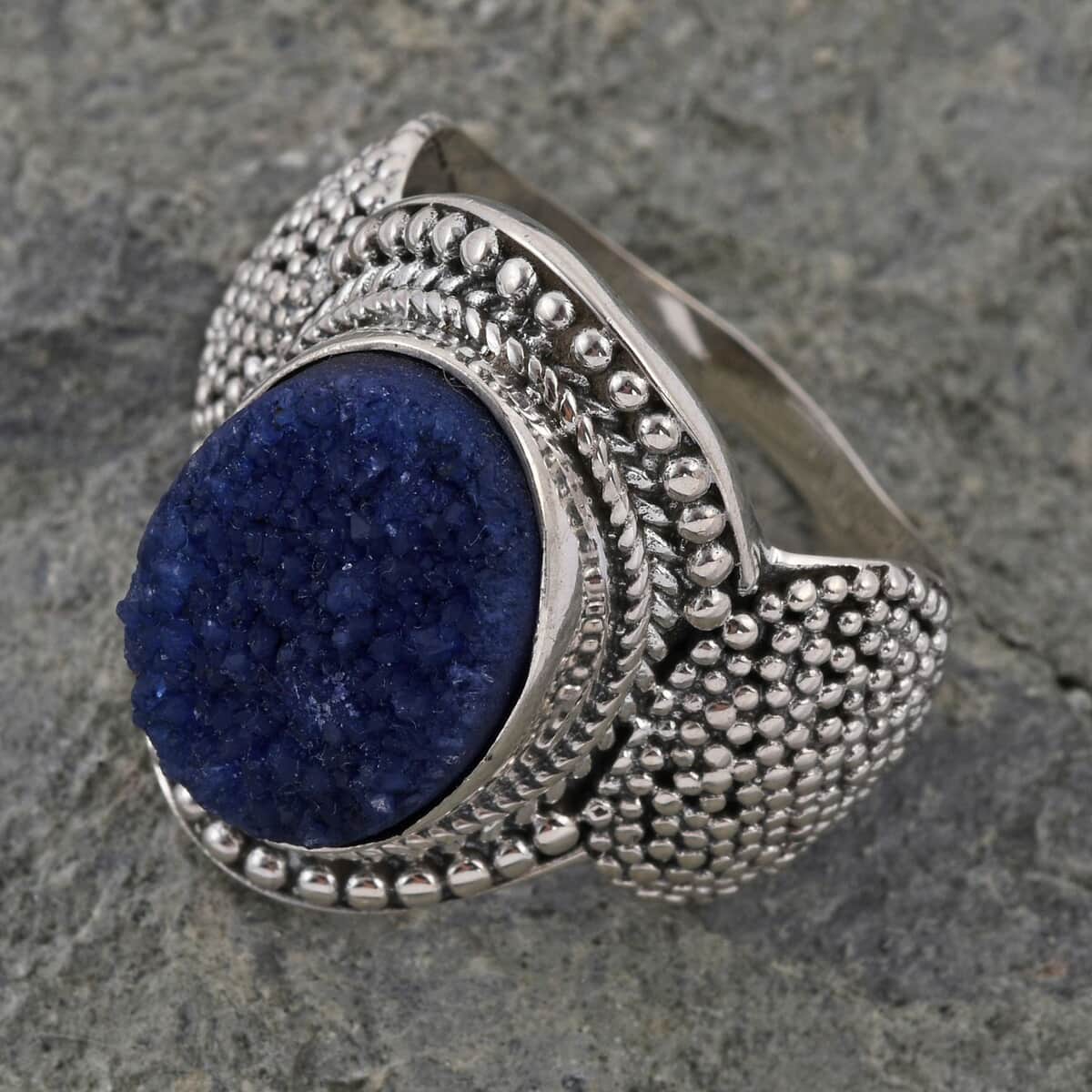 BALI LEGACY Blue Drusy Quartz Ring in Sterling Silver (Size 10.0) 10.30 Grams 9.00 ctw image number 1