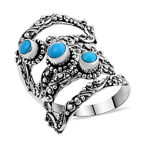 Bali Legacy Sleeping Beauty Turquoise 3 Stone Ring in Sterling Silver (Size 6.0) 1.00 ctw