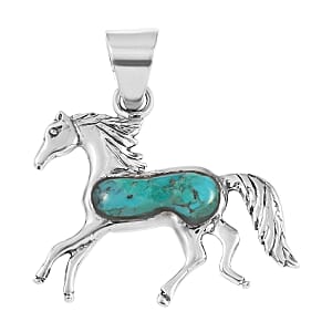 Santa Fe Style Kingman Turquoise Horse Pendant without Chain in Sterling Silver 2.50 ctw