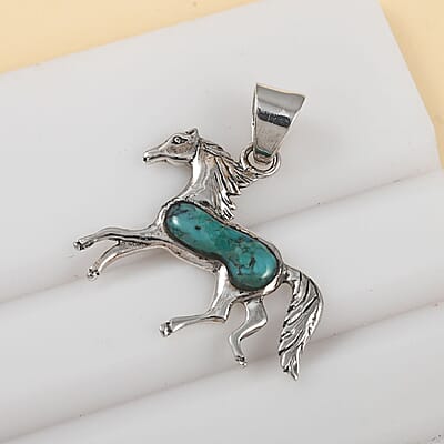 Santa Fe Style Kingman Turquoise Horse Pendant without Chain in Sterling Silver 2.50 ctw