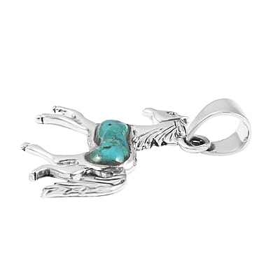 Santa Fe Style Kingman Turquoise Horse Pendant without Chain in Sterling Silver 2.50 ctw