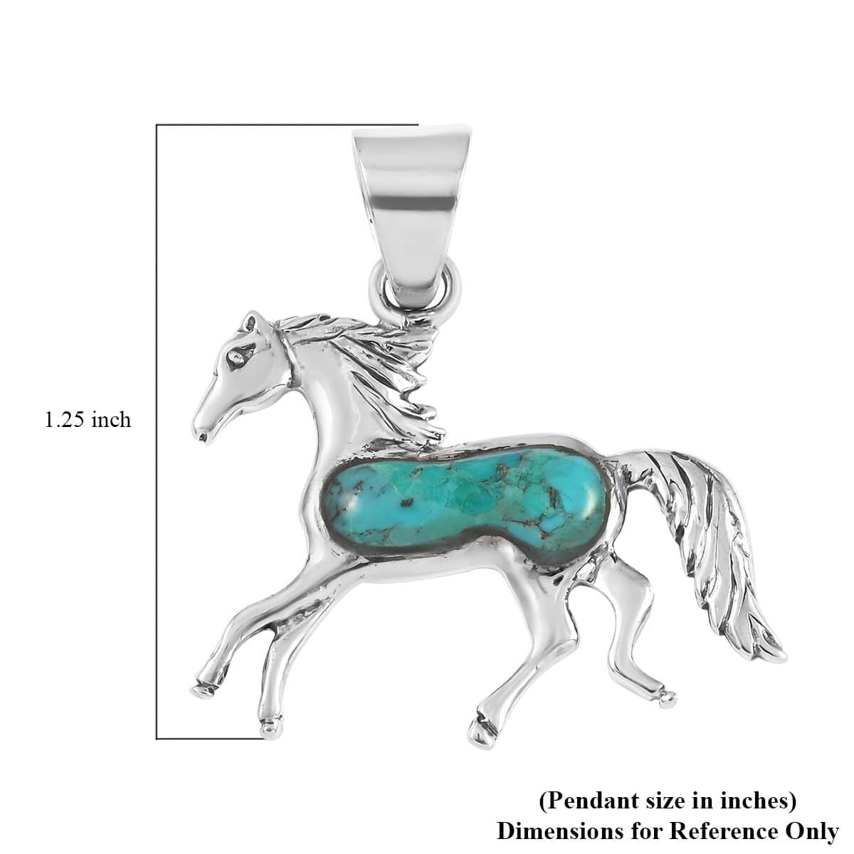 Santa Fe Style Kingman Turquoise Horse Pendant in Sterling Silver 2.50 ctw image number 3