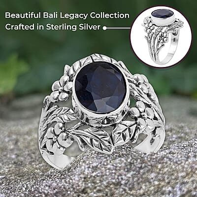 Bali Legacy Madagascar Blue Sapphire Leaf Ring | Madagascar Blue Sapphire Ring | Sapphire Solitaire Ring |Sterling Silver Ring | Silver Solitaire Ring 4.65 ctw (Size 10)