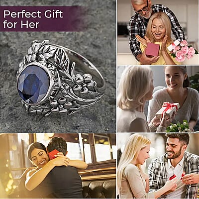 Bali Legacy Madagascar Blue Sapphire Leaf Ring | Madagascar Blue Sapphire Ring | Sapphire Solitaire Ring |Sterling Silver Ring | Silver Solitaire Ring 4.65 ctw (Size 10)
