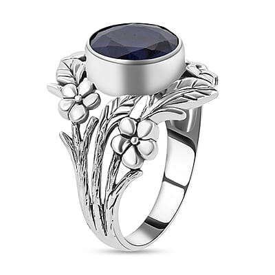 Bali Legacy Madagascar Blue Sapphire Leaf Ring | Madagascar Blue Sapphire Ring | Sapphire Solitaire Ring |Sterling Silver Ring | Silver Solitaire Ring 4.65 ctw (Size 10)