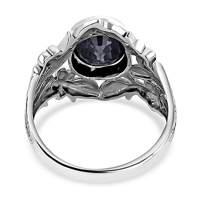 Bali Legacy Madagascar Blue Sapphire Leaf Ring | Madagascar Blue Sapphire Ring | Sapphire Solitaire Ring |Sterling Silver Ring | Silver Solitaire Ring 4.65 ctw (Size 10)
