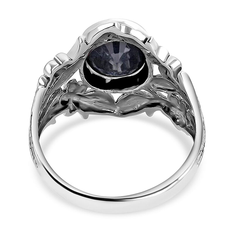 Bali Legacy Madagascar Blue Sapphire Leaf Ring | Madagascar Blue Sapphire Ring | Sapphire Solitaire Ring |Sterling Silver Ring | Silver Solitaire Ring 4.65 ctw (Size 10)