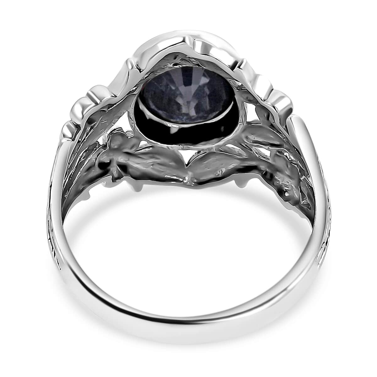 Bali Legacy Madagascar Blue Sapphire Leaf Ring | Madagascar Blue Sapphire Ring | Sapphire Solitaire Ring |Sterling Silver Ring | Silver Solitaire Ring 4.65 ctw (Size 10) image number 6