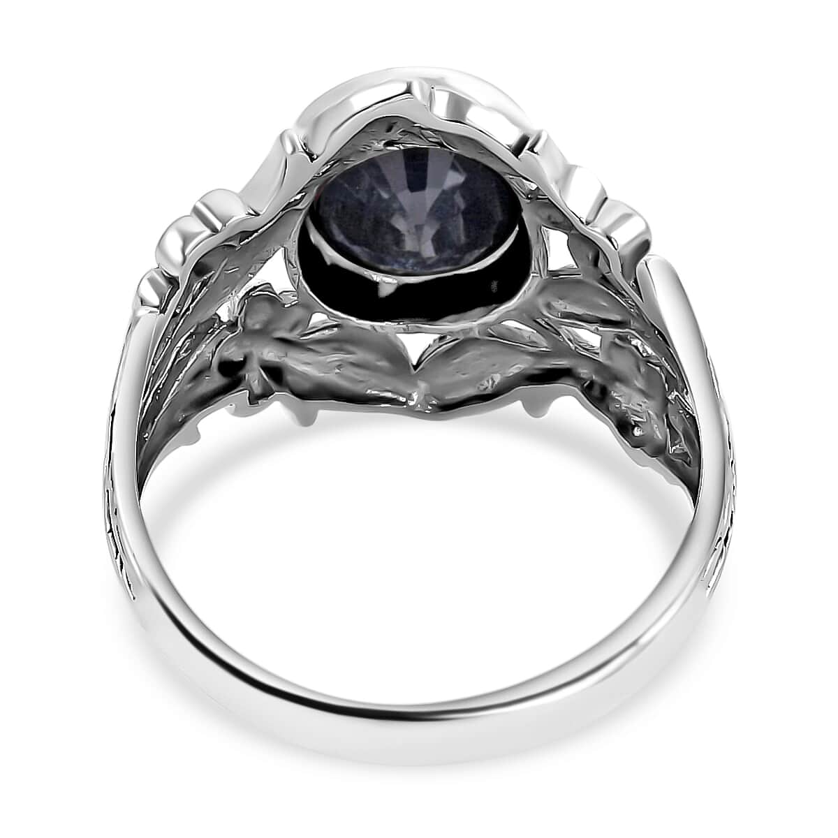 Bali Legacy Madagascar Blue Sapphire 4.65 ctw Leaf Ring | Madagascar Blue Sapphire Ring | Sapphire Solitaire Ring |Sterling Silver Ring | Silver Solitaire Ring (Size 11) image number 6